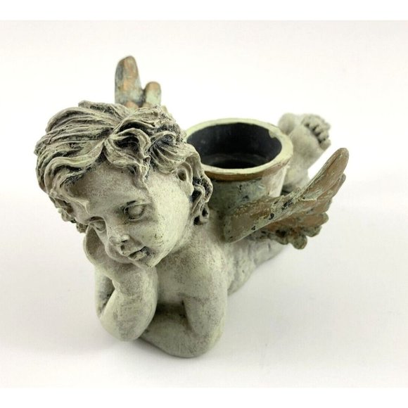 Vintage Laying Angel / Cherub Figurine Candle Holder, Resin, Victorian Style. - Picture 2 of 10